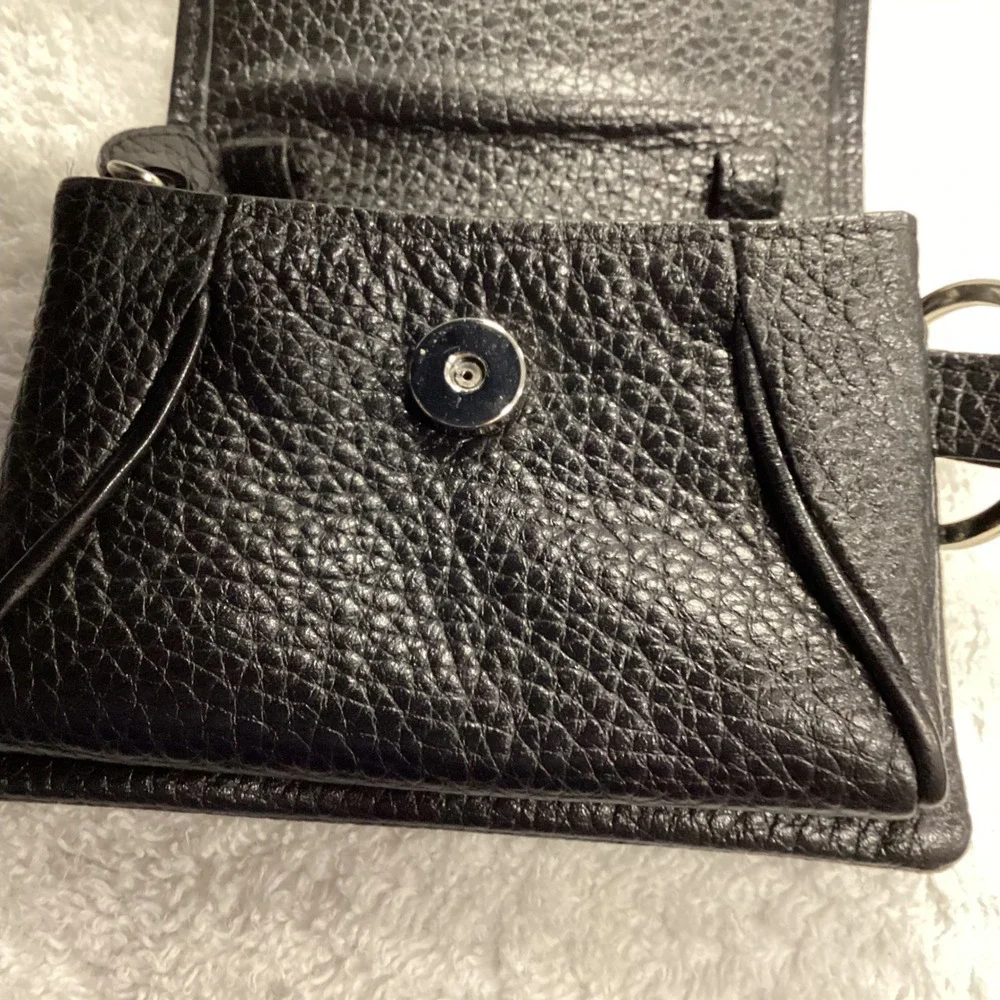 Brighton Black Pebbled Leather Coin Purse Keychain Ornate Silver Gold Hardware